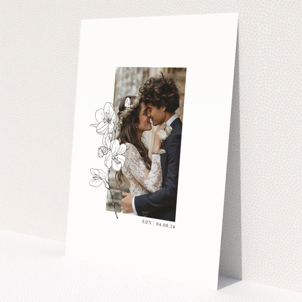 Wedding thank you card design with one photo and floral illustrations