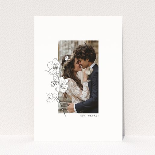 Wedding thank you card design with one photo and floral illustrations