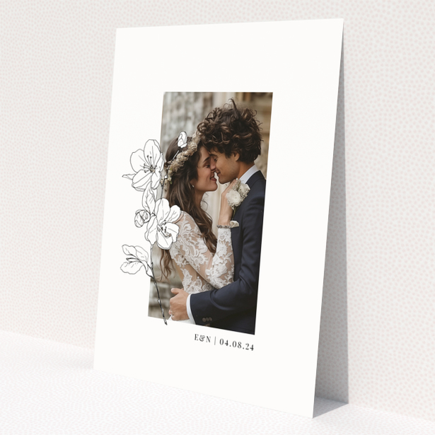 Wedding thank you card design with one photo and floral illustrations