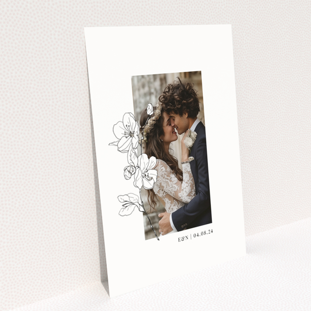 Wedding thank you card design with one photo and floral illustrations