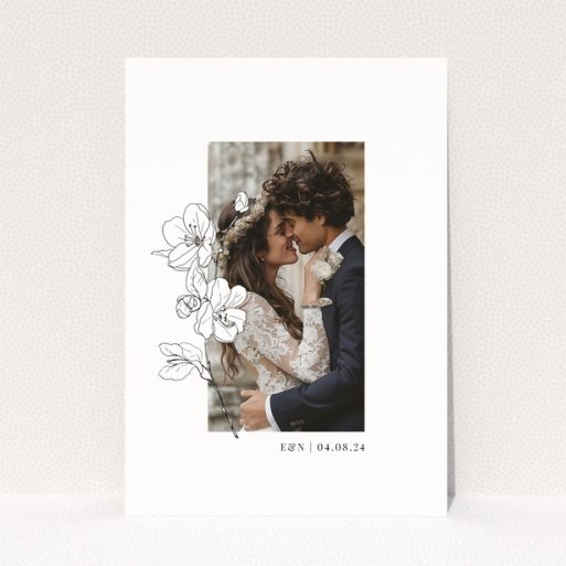 Wedding thank you card design with one photo and floral illustrations