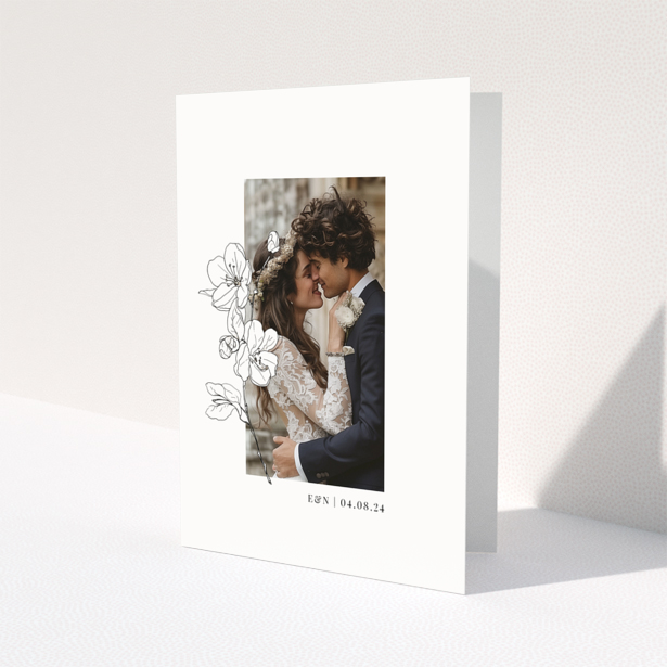 Wedding thank you card design with one photo and floral illustrations