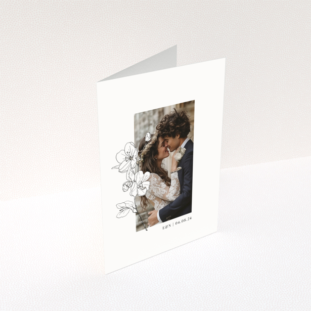 Wedding thank you card design with one photo and floral illustrations