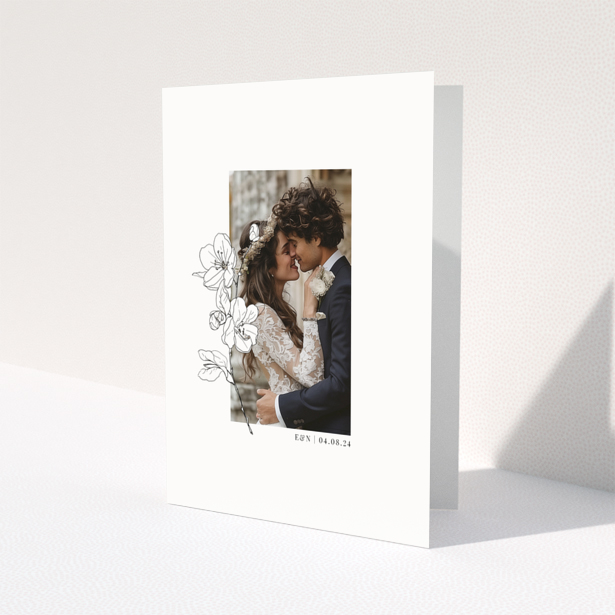 Wedding thank you card design with one photo and floral illustrations