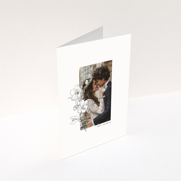 Wedding thank you card design with one photo and floral illustrations