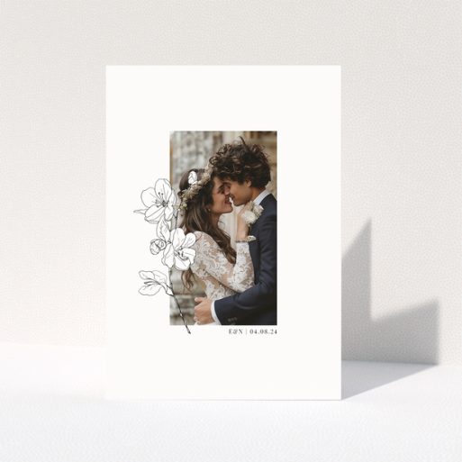 Wedding thank you card design with one photo and floral illustrations