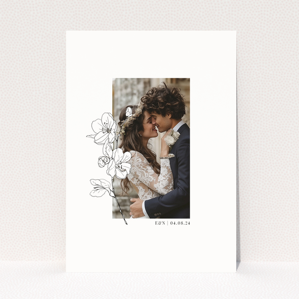 Wedding thank you card design with one photo and floral illustrations