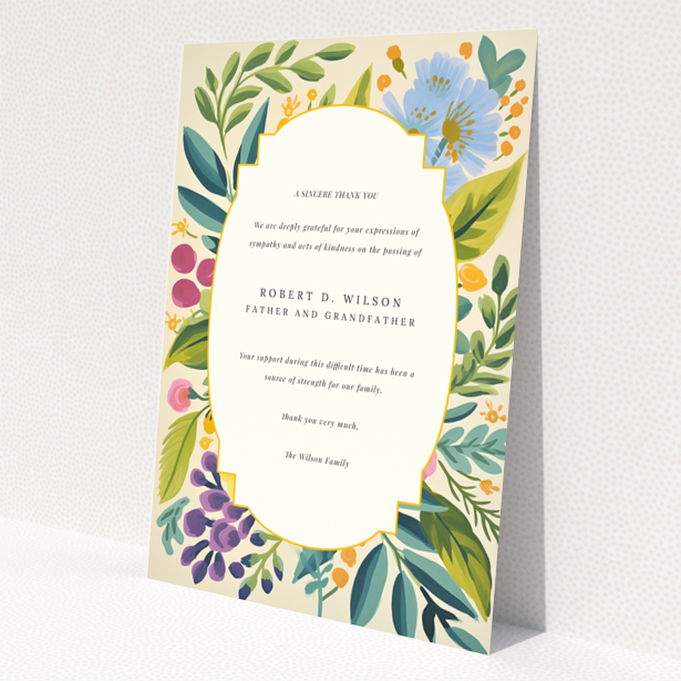 Funeral thank you card with floral border design and no photos