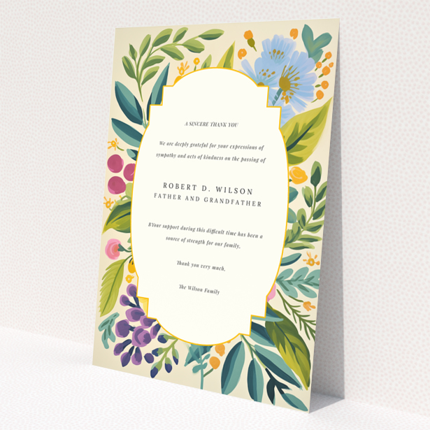 Funeral thank you card with floral border design and no photos