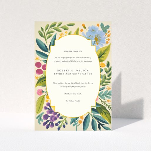 Funeral thank you card with floral border design and no photos