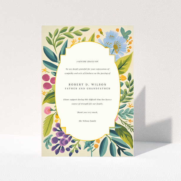 Funeral thank you card with floral border design and no photos