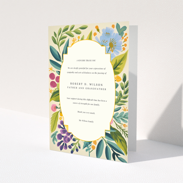 Funeral thank you card with floral border design and no photos