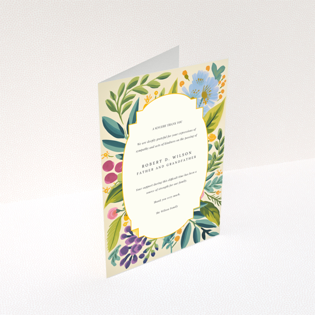 Funeral thank you card with floral border design and no photos