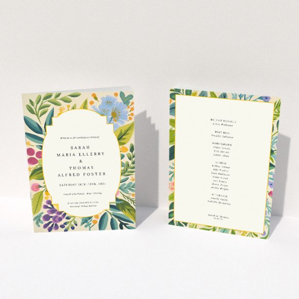 Serene Botanical Radiance Wedding Order of Service Booklet Template. This image shows the front and back sides together
