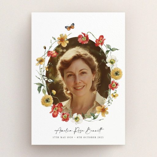Floral Funeral Announcement Floral funeral announcement design with one photo