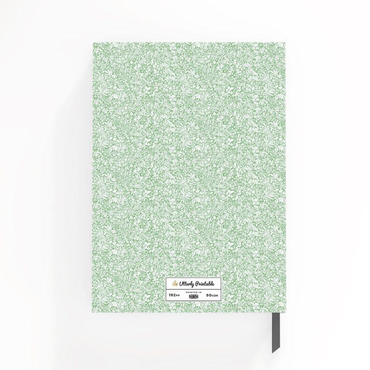 Floral patterned portrait notebook cover design with one photo placeholder for personalised printing.