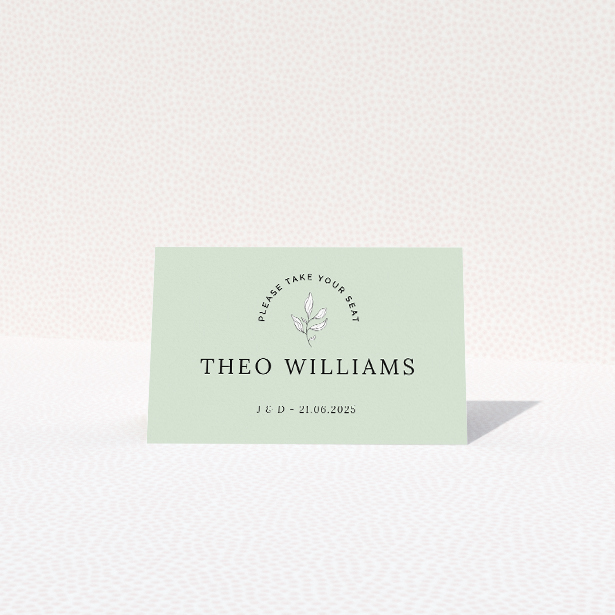 Botanical Welcome suite place card template with minimalist design and nature-inspired elegance. This is a view of the front