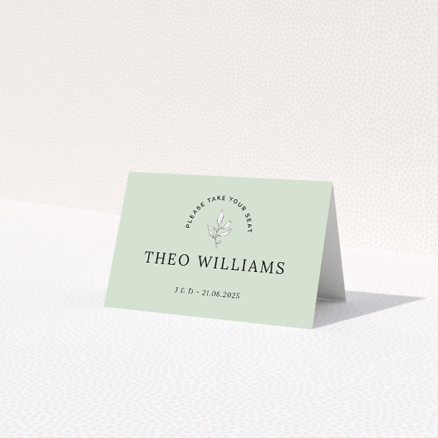 Botanical Welcome suite place card template with minimalist design and nature-inspired elegance. This is a third view of the front