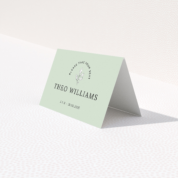 Botanical Welcome suite place card template with minimalist design and nature-inspired elegance. This is a third view of the front