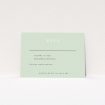 RSVP card template from the 'Botanical Welcome' suite, showcasing minimalist design with botanical elements on a serene sage background, exuding elegance and timeless beauty with a touch of nature This is a view of the front