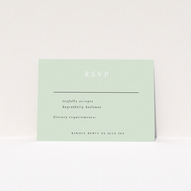 RSVP card template from the 'Botanical Welcome' suite, showcasing minimalist design with botanical elements on a serene sage background, exuding elegance and timeless beauty with a touch of nature This is a view of the front