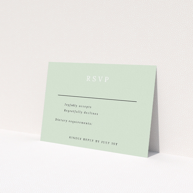 RSVP card template from the 'Botanical Welcome' suite, showcasing minimalist design with botanical elements on a serene sage background, exuding elegance and timeless beauty with a touch of nature This is a view of the front
