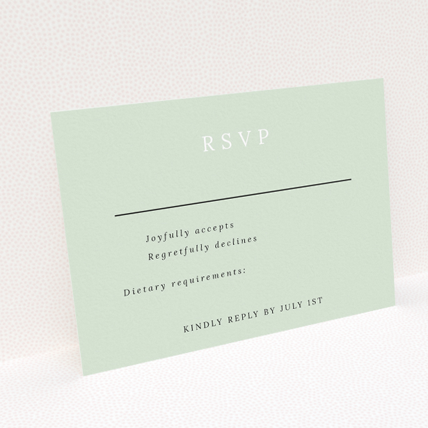 RSVP card template from the 'Botanical Welcome' suite, showcasing minimalist design with botanical elements on a serene sage background, exuding elegance and timeless beauty with a touch of nature This is a view of the back