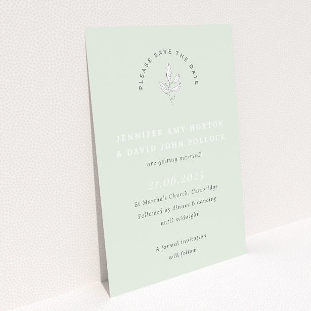 Botanical Welcome Save the Date Card - A6 Invitation - Delicate botanical illustration in muted green hue, exuding calmness and elegance, perfect for announcing a wedding with grace and tranquillity This is a view of the back