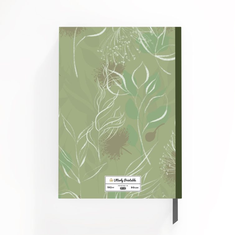 Floral-themed portrait notebook cover design featuring one photo with a dog and person, by Utterly Printable UK.