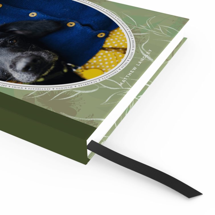 Floral-themed portrait notebook cover design featuring one photo with a dog and person, by Utterly Printable UK.