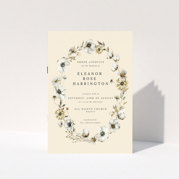 Christening order of service program with floral design and no photos