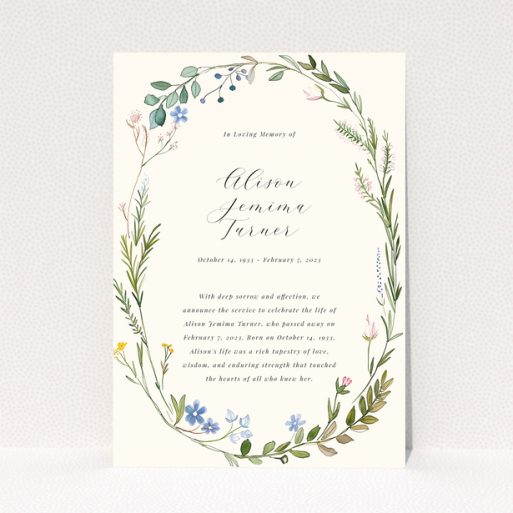 Floral wreath design funeral announcement with no photos