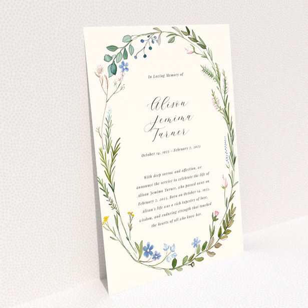 Floral wreath design funeral announcement with no photos