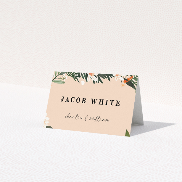 Botanics on Pink place cards - Floral elegance meets contemporary charm, perfect for modern botanical-themed weddings This is a third view of the front