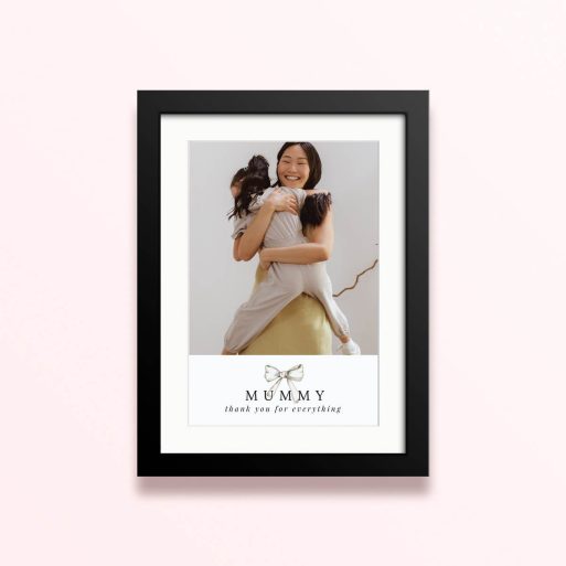 Framed and mounted photo print with a single photo and a “thank you” message for mummy.