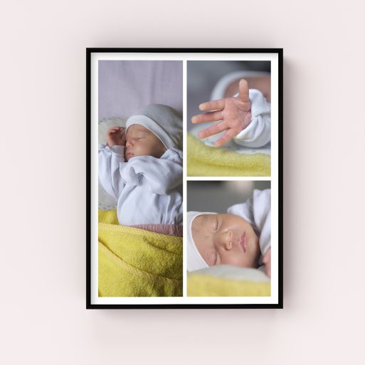 Wall Art Framed Print - Cherished Child - Transform your cherished moments into art with this portrait-oriented canvas, beautifully accommodating three photos.