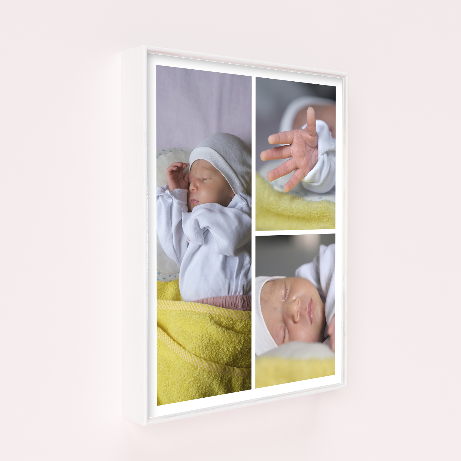 Wall Art Framed Print - Cherished Child - Transform your cherished moments into art with this portrait-oriented canvas, beautifully accommodating three photos.