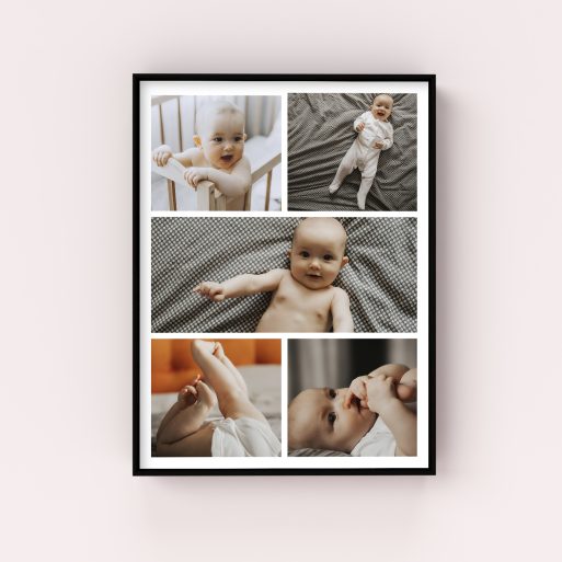 Wall Art Framed Print - Childhood Kaleidoscope - Capture the magic of childhood with this portrait-oriented canvas, accommodating up to 5 photos in a beautiful collage.