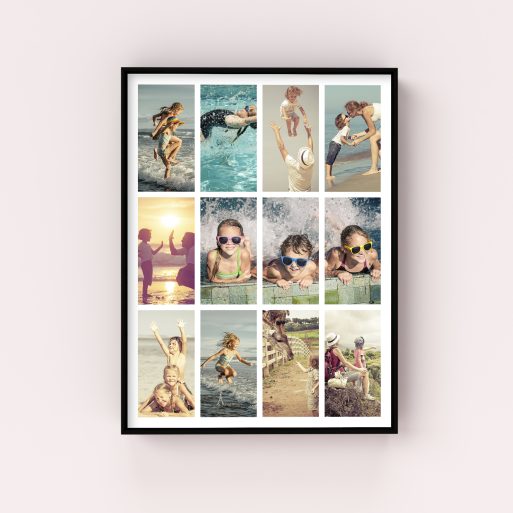Cinematic Snapshot Wall Art Framed Prints - Introducing a portrait-oriented canvas designed to showcase your extensive collection of cherished photos, offering unparalleled clarity with ample space for 10+ photos.