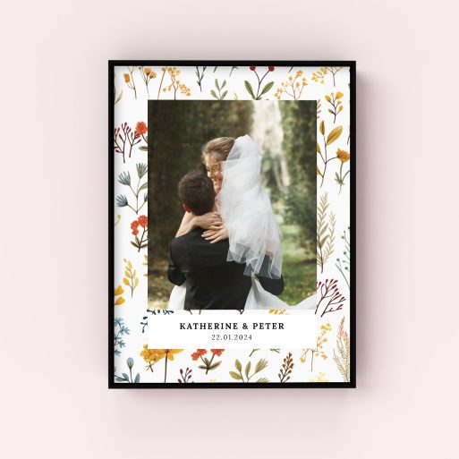 Floral Wedding Waltz Wall Art Framed Print - Celebrate enchanting wedding moments with this portrait-oriented framed print, holding space for one photo. Create a bespoke keepsake by personalizing it with your favorite memories.