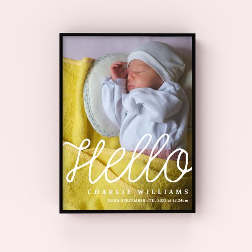  Personalised Framed Photo Canvas withHello from me Design - A charming portrait-oriented canvas to showcase and cherish your memories, crafted with high-quality materials for lasting enjoyment.