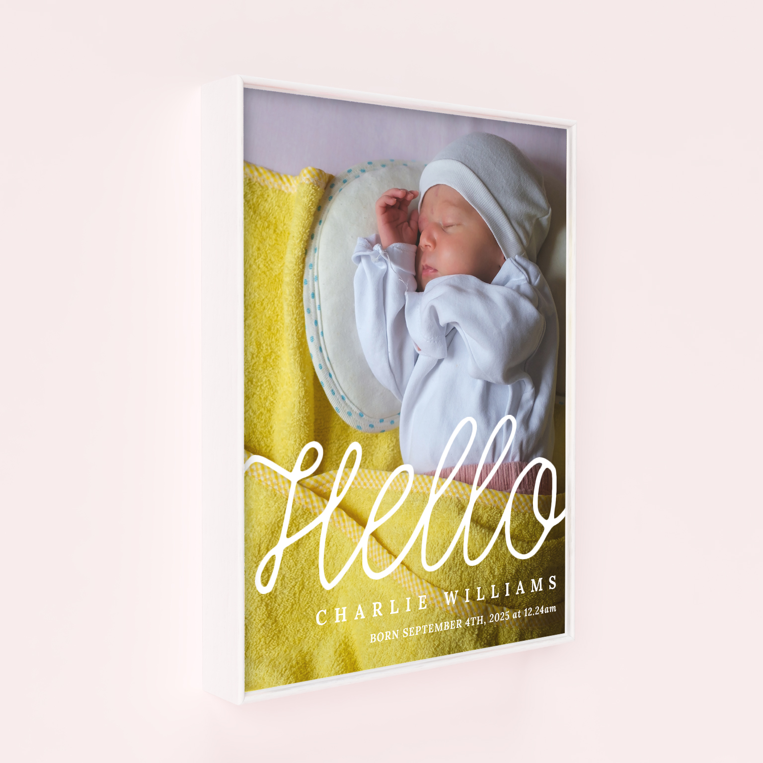  Personalised Framed Photo Canvas withHello from me Design - A charming portrait-oriented canvas to showcase and cherish your memories, crafted with high-quality materials for lasting enjoyment.