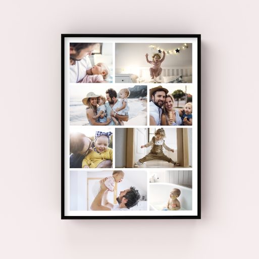 Playful Memories Wall Art Framed Prints - Elevate your space with this vibrant design featuring a stylish portrait orientation. Showcase 8 photos on durable framed canvas for a long-lasting and captivating display of cherished memories.