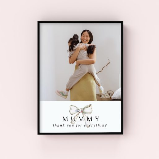 Tied with a Bow Framed Photo Canvas - Experience the charm of this portrait-oriented canvas elegantly showcasing a single photo. The perfect Mother's Day gift, expressing love and gratitude in a heartfelt and stylish manner.