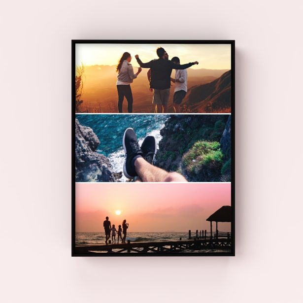 Vacation Bliss Framed Photo Canvas - Transform holiday memories into art with this portrait-oriented canvas featuring three photos. A unique and captivating keepsake to cherish the joy and beauty of your travels.