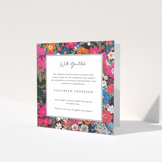 Funeral thank you card design with floral border and no photos