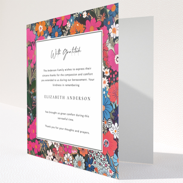 Funeral thank you card design with floral border and no photos