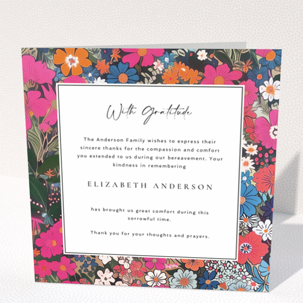Funeral thank you card design with floral border and no photos