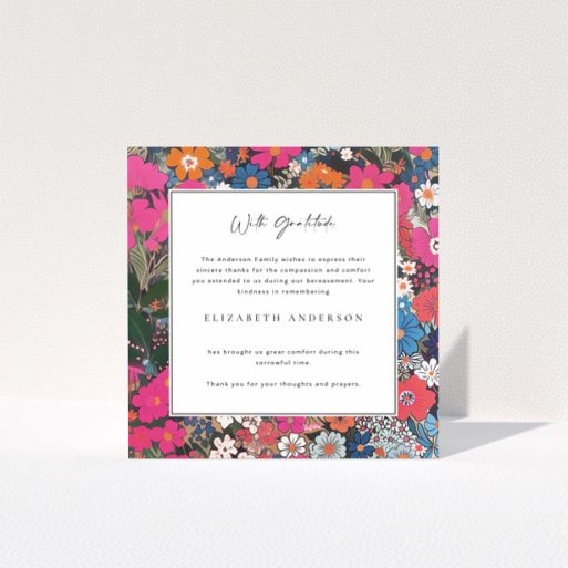 Funeral thank you card design with floral border and no photos