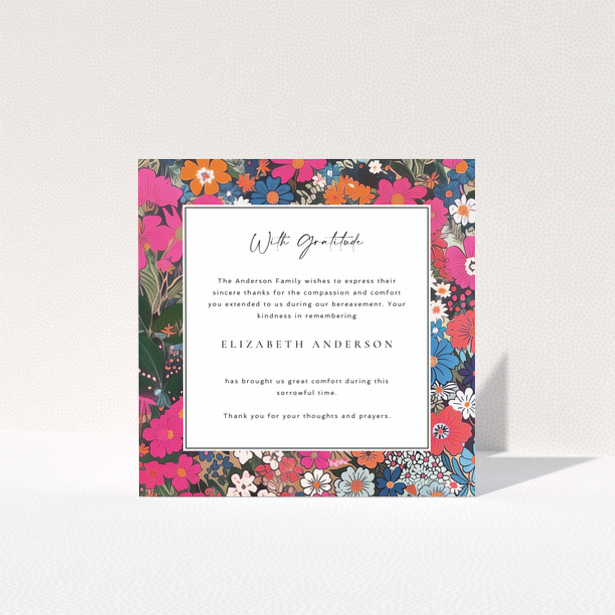 Funeral thank you card design with floral border and no photos